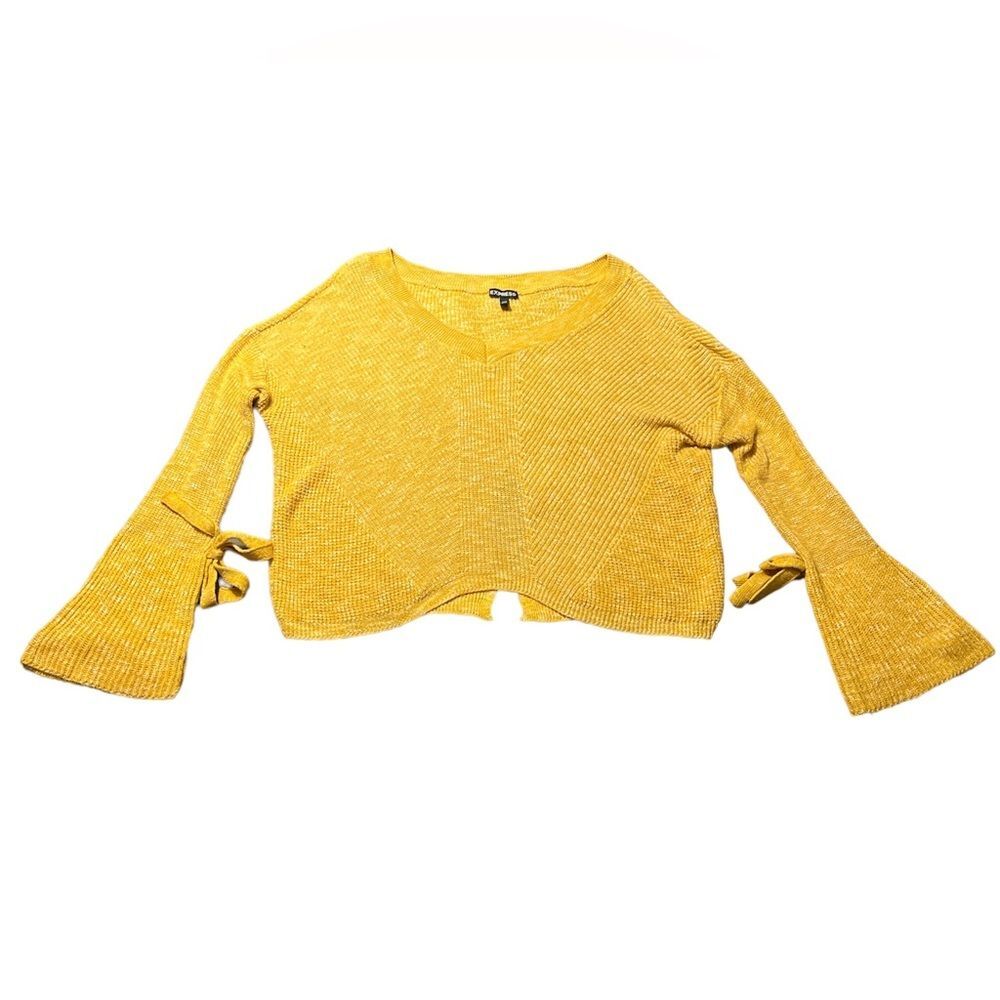 Express Women’s Mustard Yellow Bell Sleeve Crop Sweater Medium